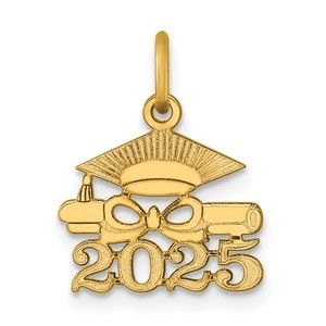 14k Yellow Gold Graduation Cap and Diploma 2025 Necklace Charm Pendant